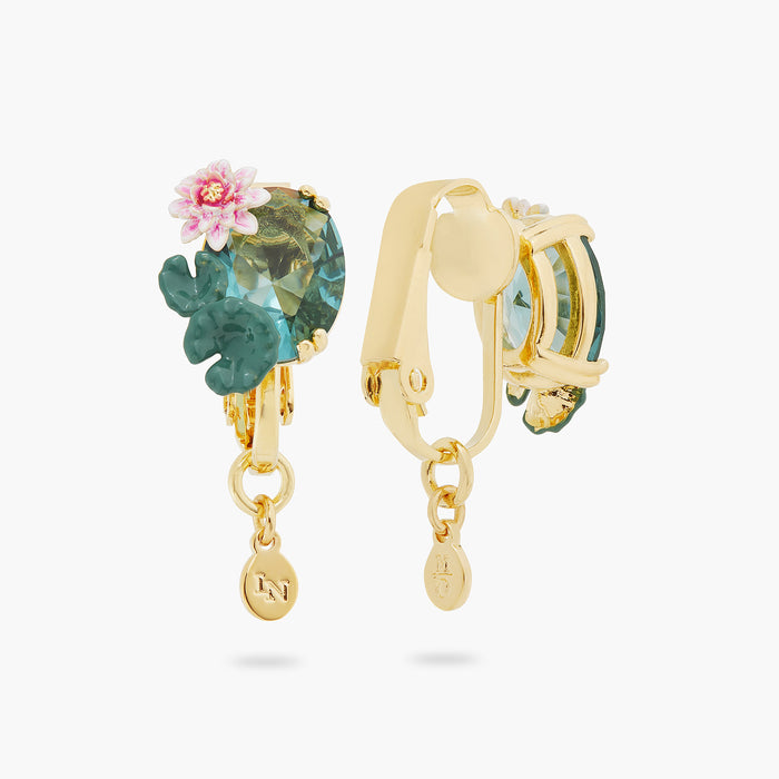 Les Néréides Lotus Flower And Blue Stone Clip-on Earrings - Blue