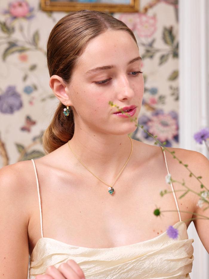 Les Néréides Lotus Flower And Blue Stone Pendant Necklace - Blue