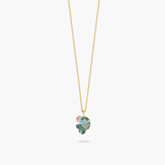 les néréides Lotus Flower and Blue Stone Pendant Necklace - Blue