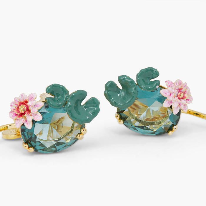 Les Néréides Lotus Flower And Blue Stone Sleeper Earrings - Blue