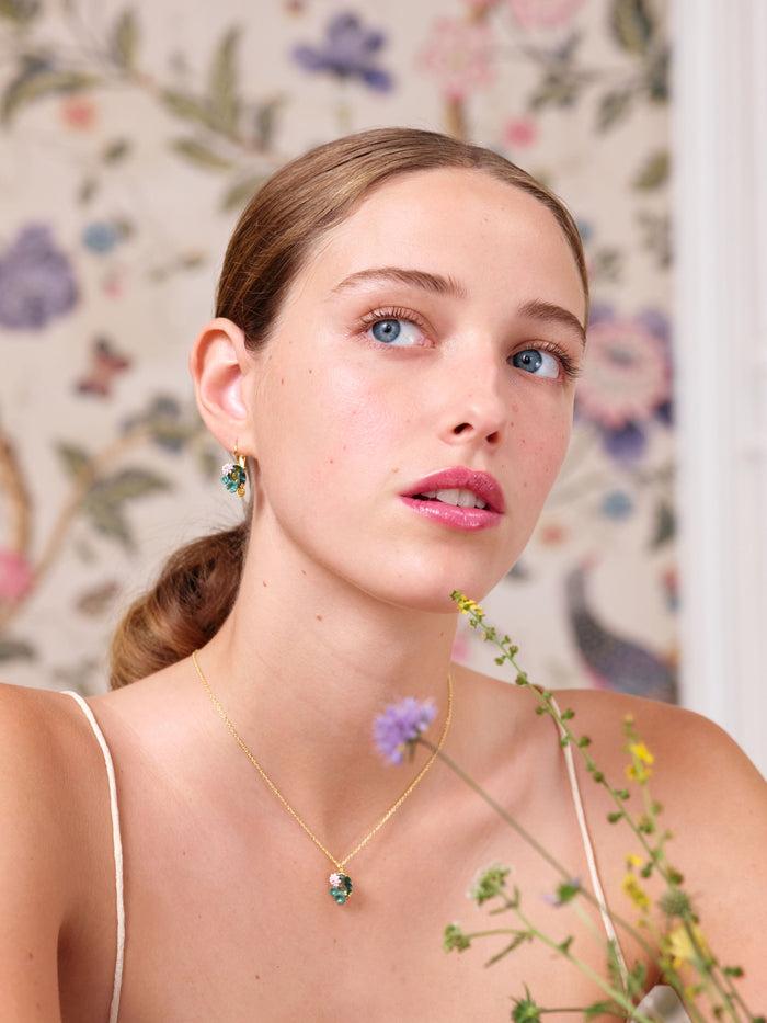 Les Néréides Lotus Flower And Blue Stone Sleeper Earrings - Blue