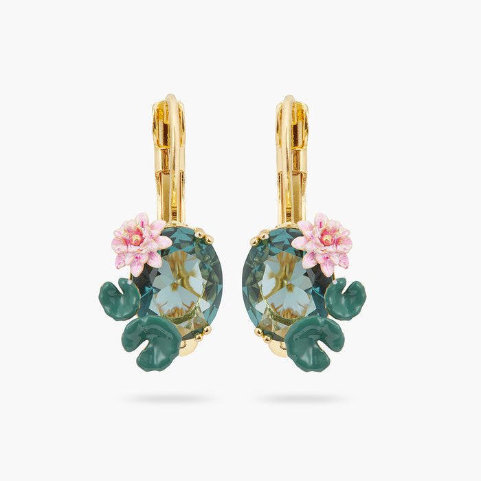 les néréides Lotus Flower and Blue Stone Sleeper Earrings - Blue