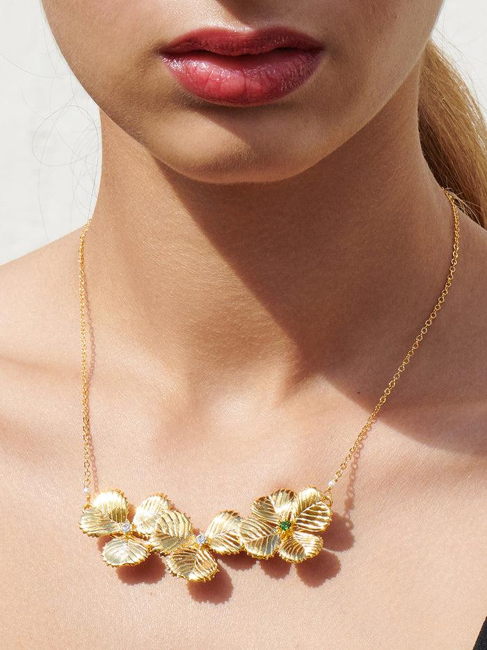 Les Néréides Lucky Flower Three Clovers Collar Necklace - Gold
