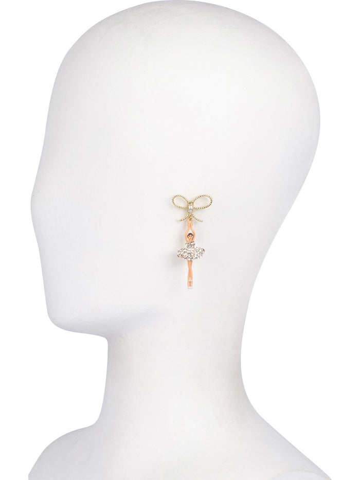 Les Néréides LUXURY PAS DE DEUX CRYSTAL RHINESTONE BALLERINA AND PEARL STUD EARRINGS - Silver Crystal