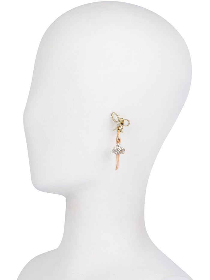 Les Néréides LUXURY PAS DE DEUX CRYSTAL RHINESTONE BALLERINA AND PEARL CLIP-ON EARRINGS - Silver Crystal