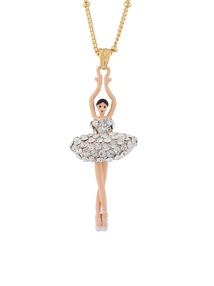 les néréides LUXURY PAS DE DEUX CRYSTAL RHINESTONE BALLERINA PENDANT NECKLACE - Silver Crystal