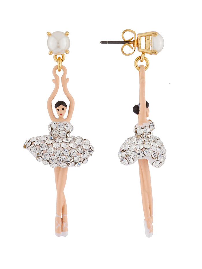 Les Néréides LUXURY PAS DE DEUX CRYSTAL RHINESTONE BALLERINA STUD EARRINGS - Silver Crystal