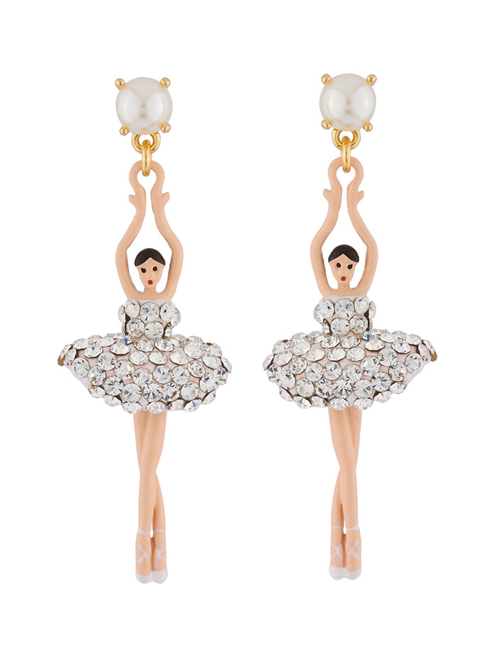 les néréides LUXURY PAS DE DEUX CRYSTAL RHINESTONE BALLERINA STUD EARRINGS - Silver Crystal