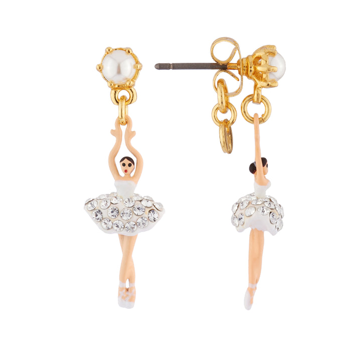 Les Néréides MINI LUXURY PAS DE DEUX MINI BALLERINA WITH SILVER CRYSTALS STUD EARRINGS - Silver