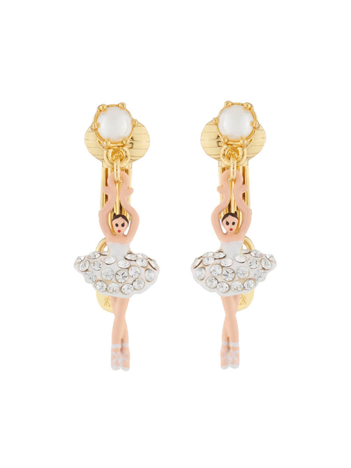 les néréides MINI LUXURY PAS DE DEUX MINI BALLERINA WITH SILVER CRYSTALS CLIP-ON EARRINGS - Silver