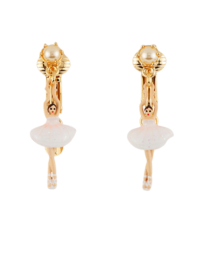 les néréides MINI PAS DE DEUX WITH MINI BALLERINA AND PEARL CLIP-ON EARRINGS - White