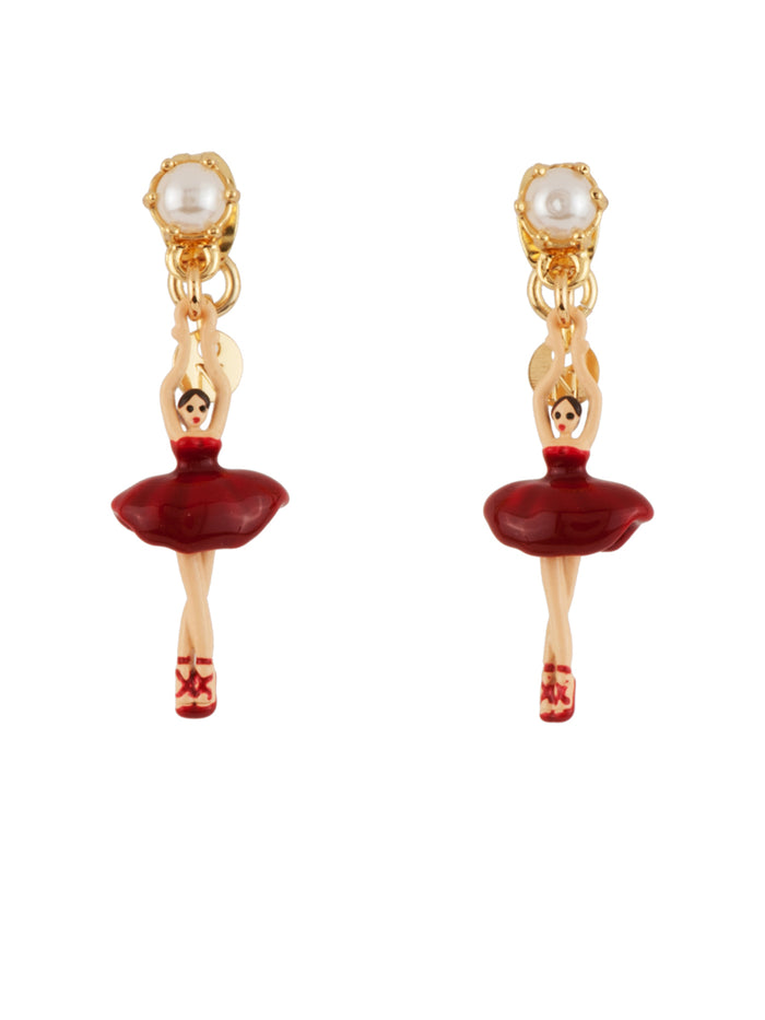 les néréides MINI PAS DE DEUX WITH RED MINI BALLERINA AND PEARL STUD EARRINGS - Red