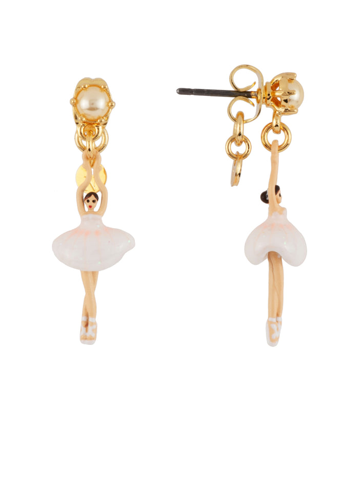 Les Néréides MINI PAS DE DEUX WITH WHITE MINI BALLERINA AND PEARL STUD EARRINGS - White