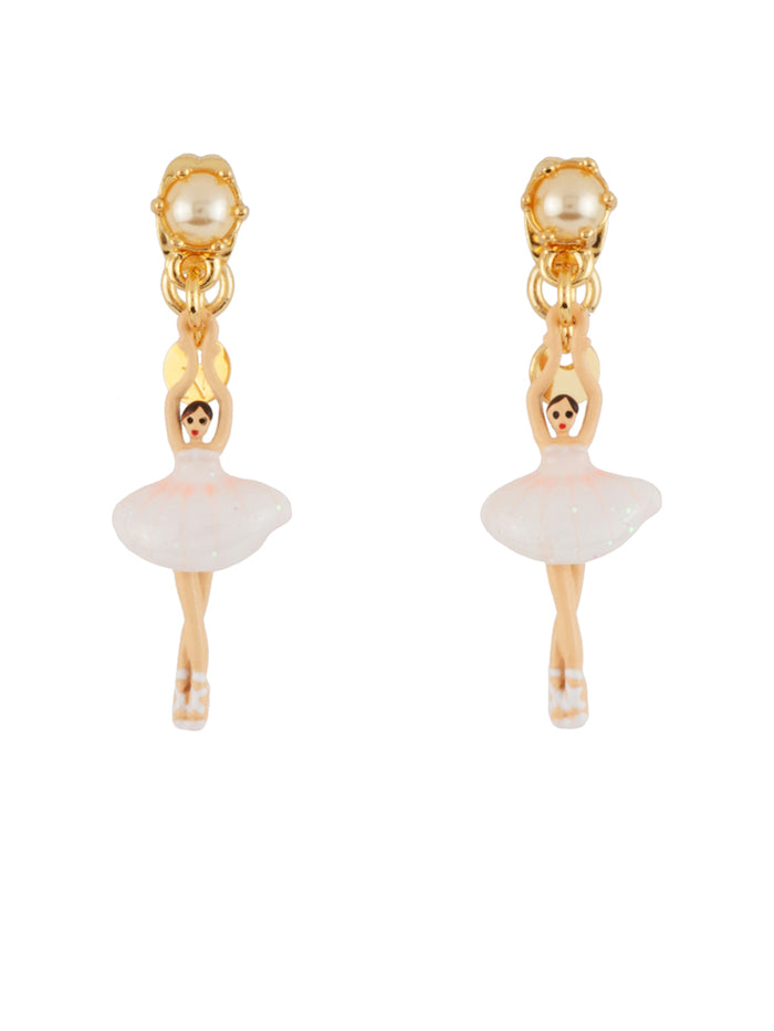 les néréides MINI PAS DE DEUX WITH WHITE MINI BALLERINA AND PEARL STUD EARRINGS - White