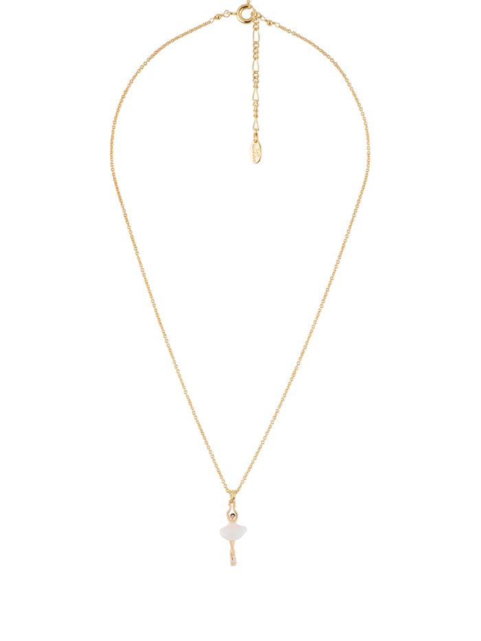 Les Néréides MINI PAS DE DEUX WITH WHITE MINI BALLERINA PENDANT SHORT NECKLACE - White