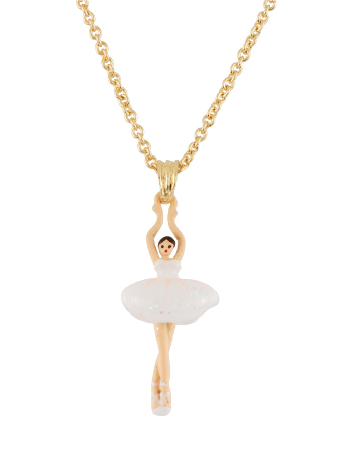 les néréides MINI PAS DE DEUX WITH WHITE MINI BALLERINA PENDANT SHORT NECKLACE - White