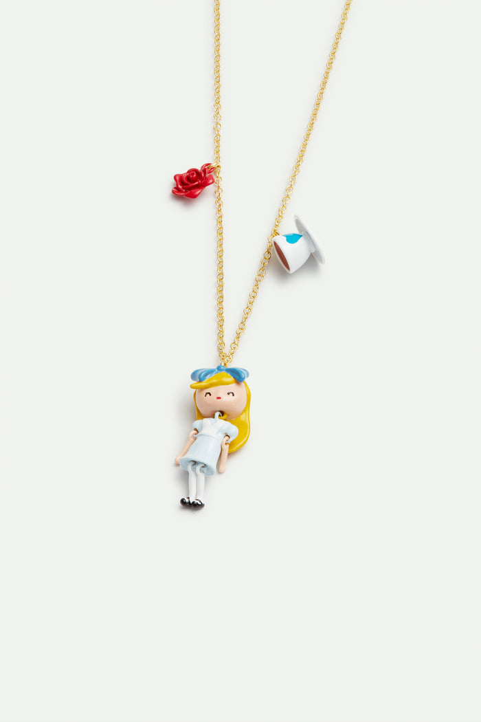 Les Néréides N2 Alice In Wonderland Tea Cup And Rose Pendant Necklace - Multicolor