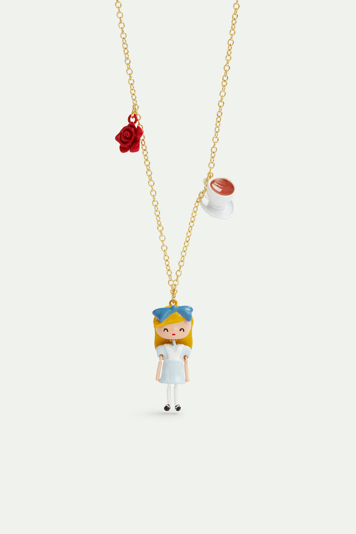 les néréides N2 Alice in Wonderland Tea Cup and Rose Pendant Necklace - Multicolor