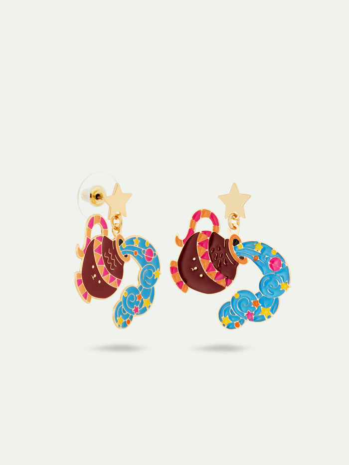 Les Néréides N2 Aquarius Astrological Sign Post Earrings - Multicolor