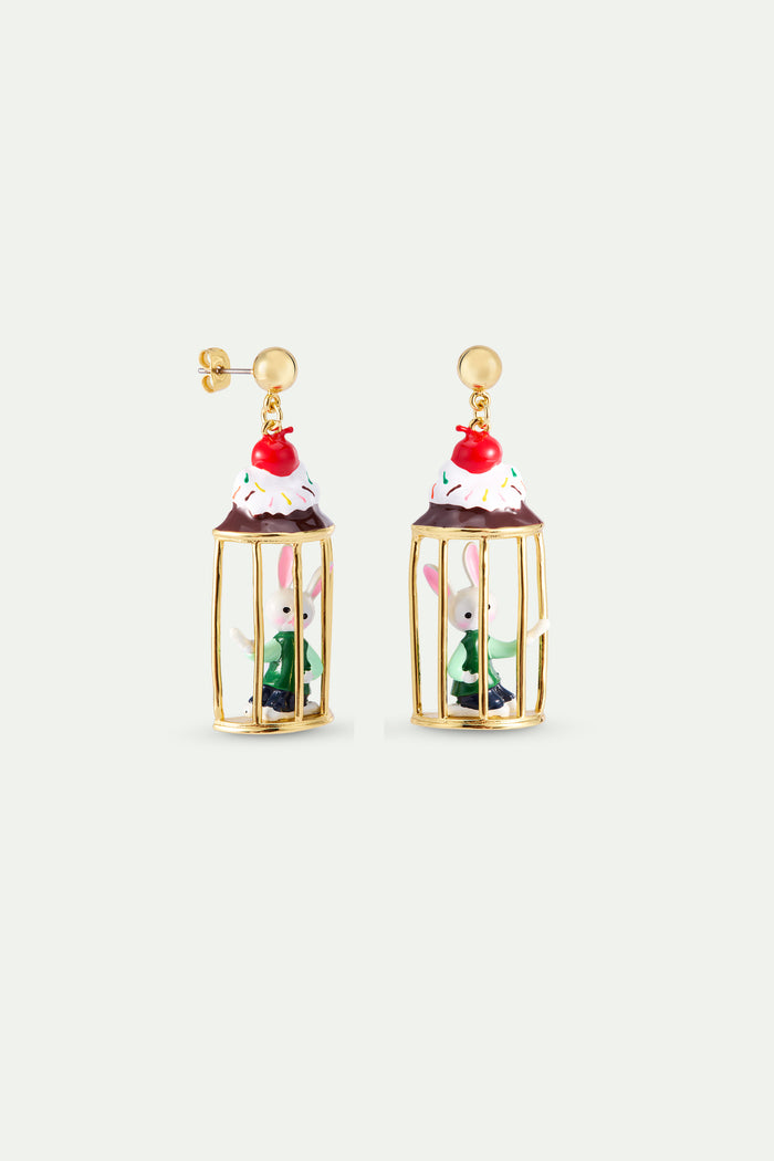 Les Néréides N2 Asymmetrical Dangle Post Earrings With Rabbit Hansel And Sweet Treats - Multicolor
