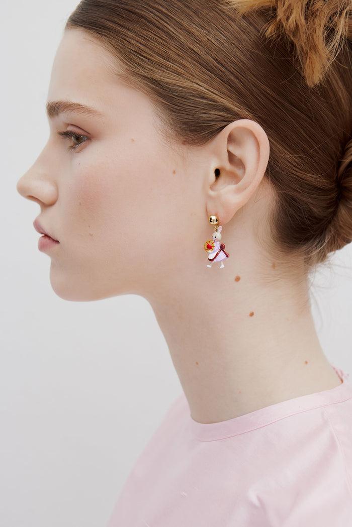 Les Néréides N2 Asymmetrical Dangle Post Earrings With Rabbit Hansel And Gretel - Multicolor