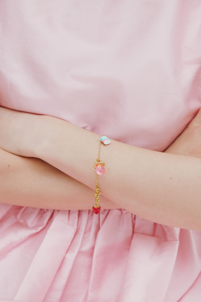 Les Néréides N2 Blue And Pink Teddy Bear Sweet Bracelet With White Imitation Pearl - Multicolor