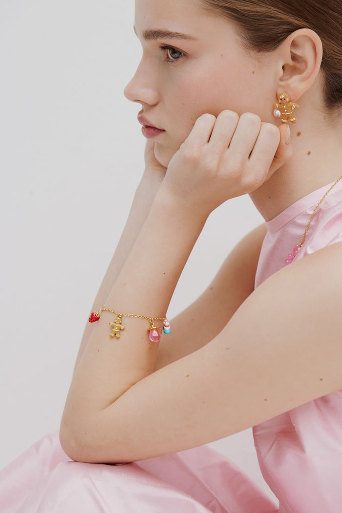 Les Néréides N2 Blue And Pink Teddy Bear Sweet Bracelet With White Imitation Pearl - Multicolor