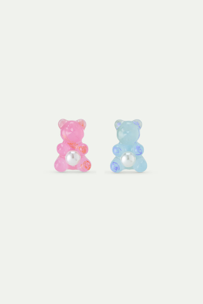 les néréides N2 Blue Teddy Bear Sweet Rose and White Imitation Pearl Clip-On Earrings - Multicolor