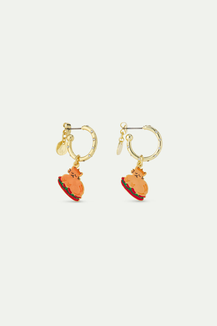les néréides N2 Christmas Dinner and Gold Crown Hoop Post Earrings Studded with White Rhinestones - Multicolor