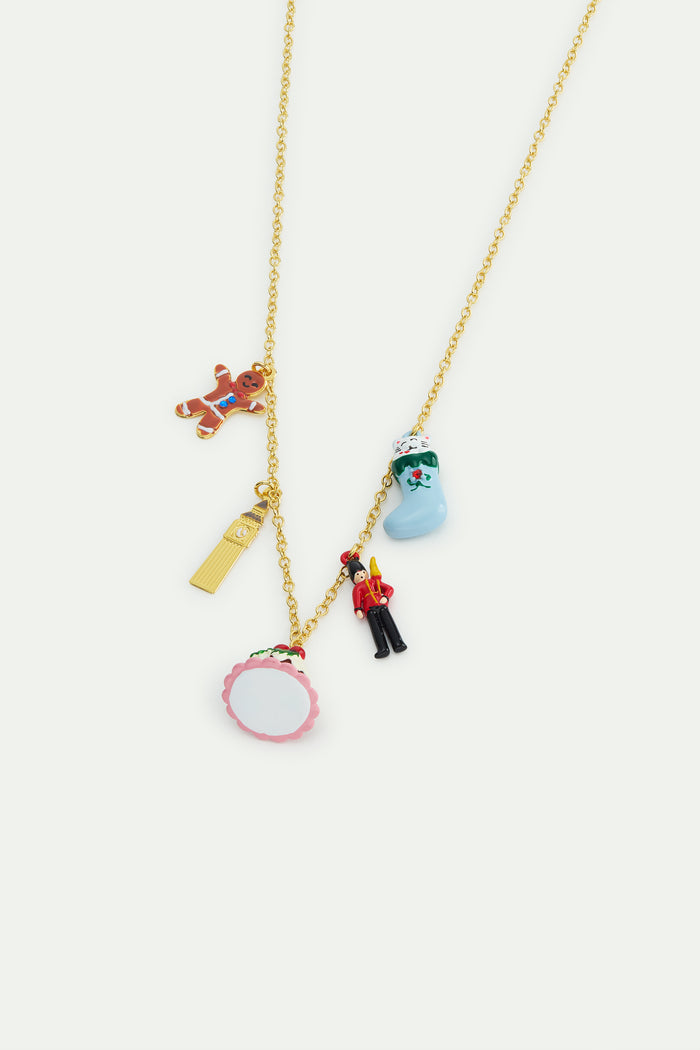 Les Néréides N2 Christmas Stocking King's Guard Christmas Pudding Big Ben And Gingerbread Man Charm Necklace - Multicolor