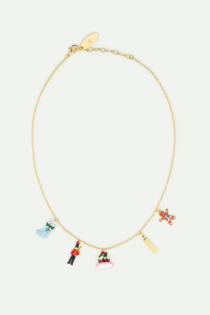 Les Néréides N2 Christmas Stocking King's Guard Christmas Pudding Big Ben And Gingerbread Man Charm Necklace - Multicolor