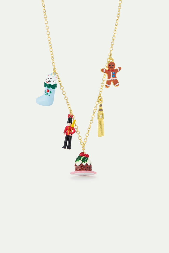les néréides N2 Christmas Stocking King's Guard Christmas Pudding Big Ben and Gingerbread Man Charm Necklace - Multicolor