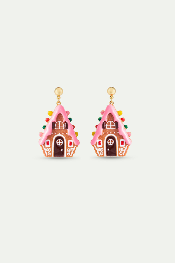 les néréides N2 Dangle Clip-On Earrings with Hansel and Gretel Gingerbread House - Multicolor