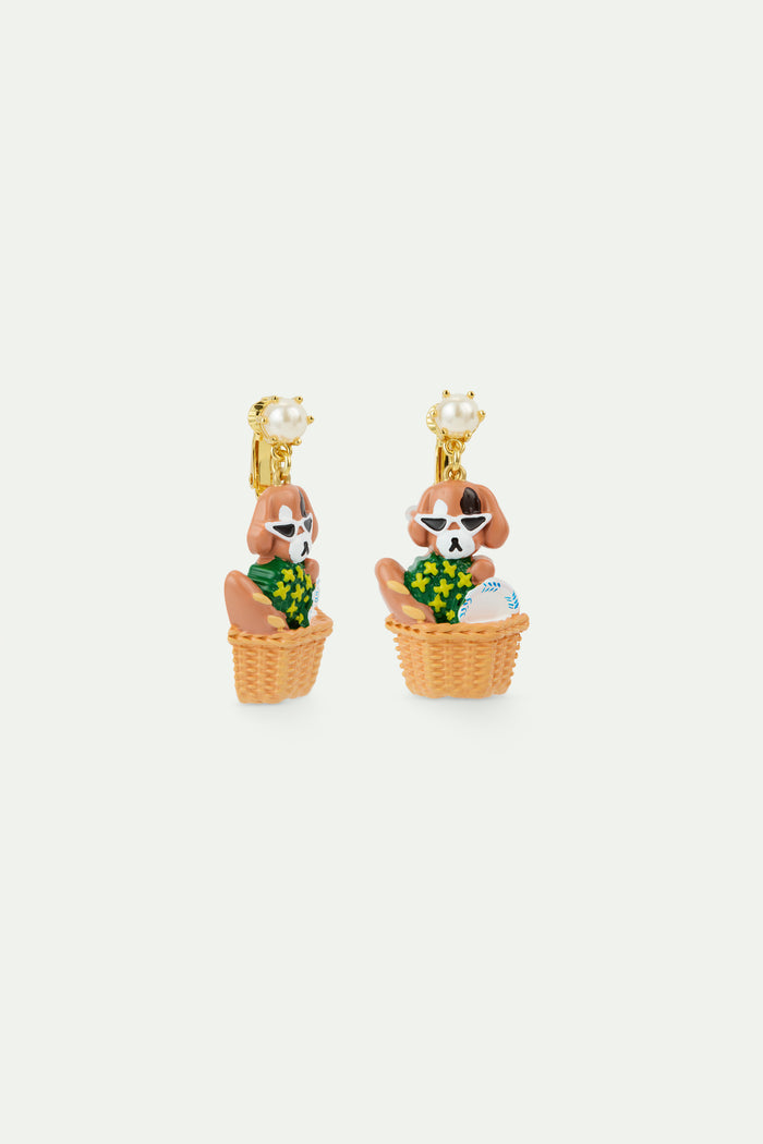Les Néréides N2 Dog And Picnic Basket Clip-On Earrings - Multicolor