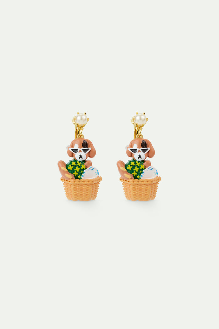 les néréides N2 Dog and Picnic Basket Clip-On Earrings - Multicolor
