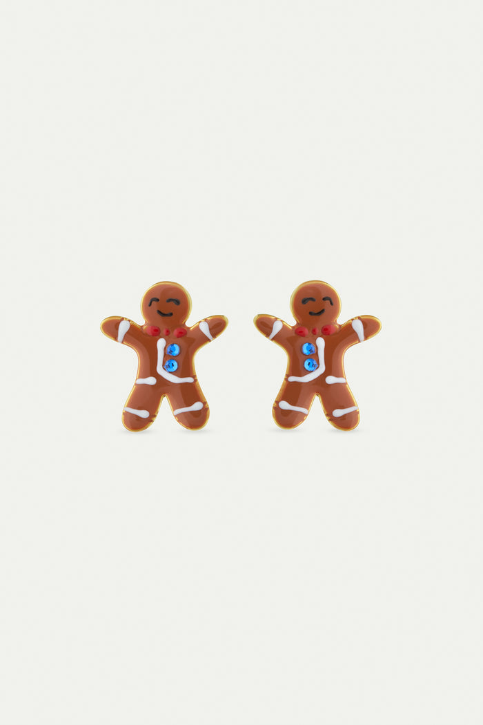 les néréides N2 Gingerbread Man and Blue Rhinestone Post Earrings - Brown