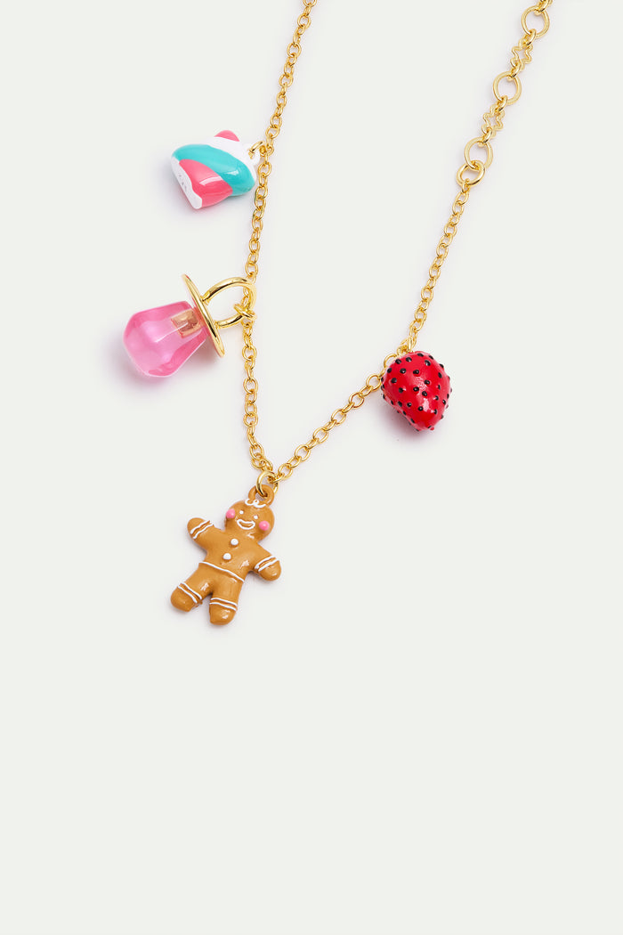 Les Néréides N2 Gingerbread Man Strawberries Lollipop And Marshmallow Fine Bracelet - Multicolor