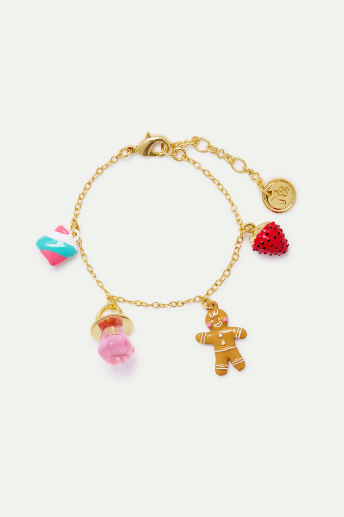 les néréides N2 Gingerbread Man Strawberries Lollipop and Marshmallow Fine Bracelet - Multicolor
