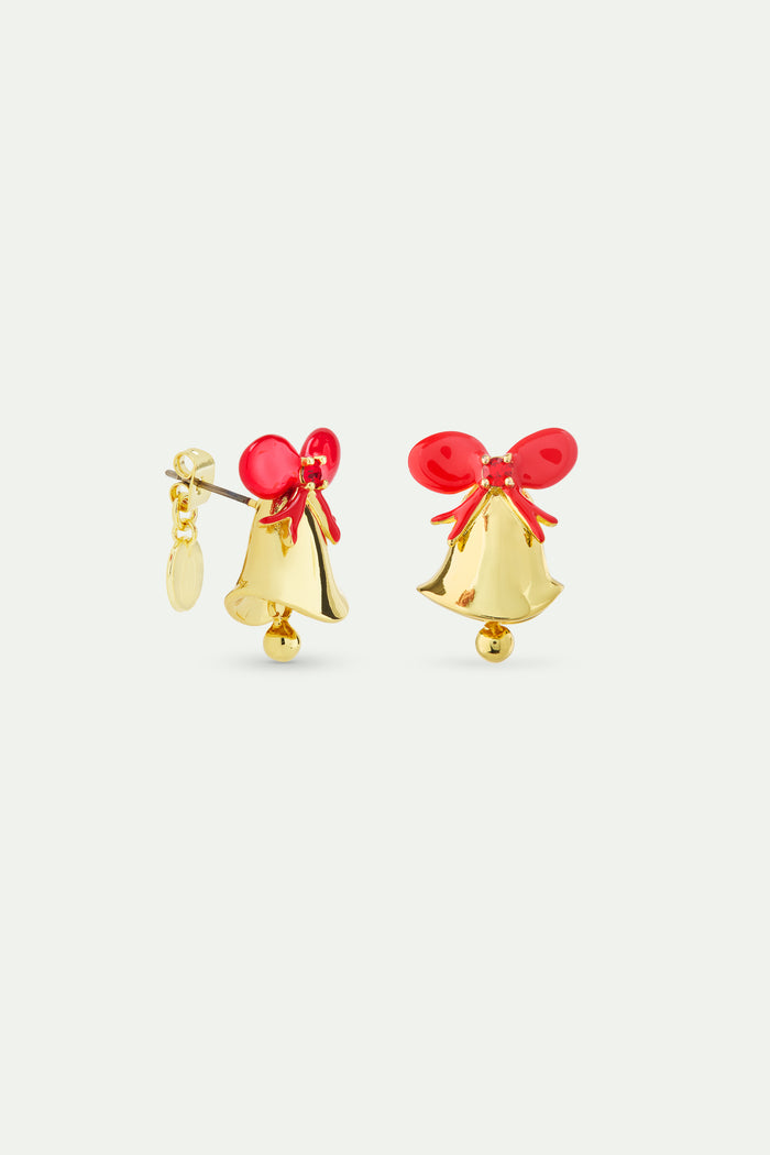 Les Néréides N2 Gold Bell Post Earrings With Red Bow And Faceted Red Stone - Gold