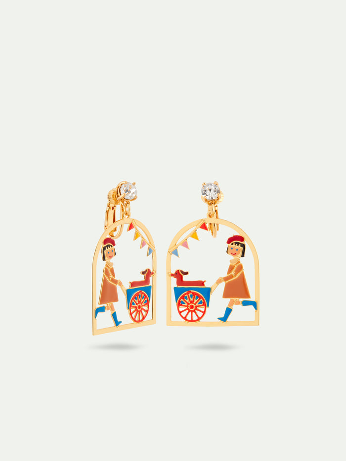 Les Néréides N2 Little Girl And Dachshund At The Funfair Clip-On Earrings - Multicolor