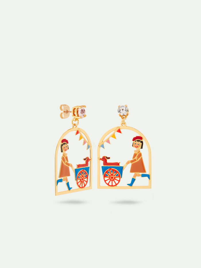 Les Néréides N2 Little Girl And Dachshund At The Funfair Post Earrings - Multicolor