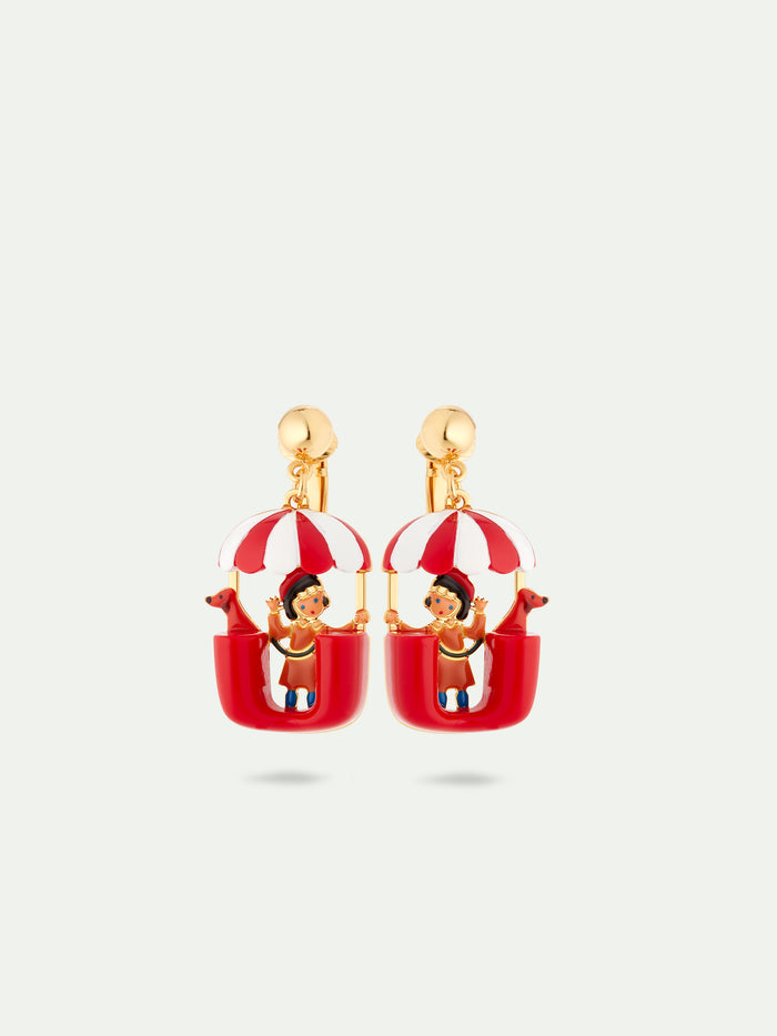 les néréides N2 Little Girl and Dachshund on a Ferris Wheel Clip-On Earrings - Multicolor
