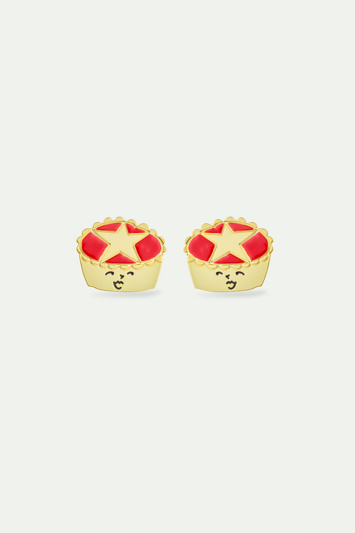 les néréides N2 Mince Pie With Gold Star Post Earrings - Red