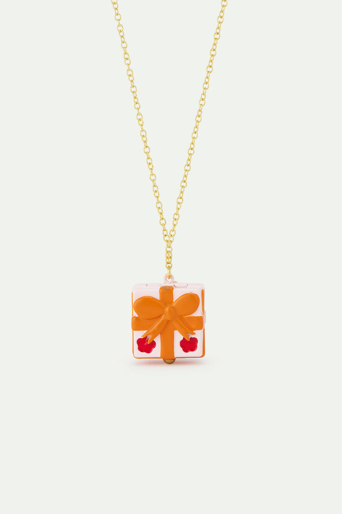 les néréides N2 Pendant Necklace with Pink Gift Box Red Flower and Orange Bow - Multicolor