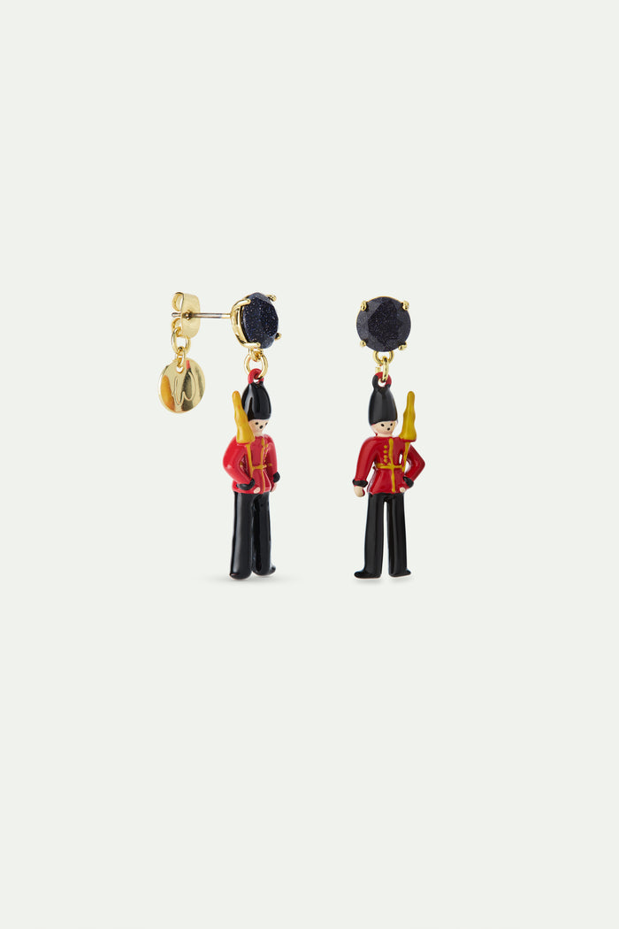 Les Néréides N2 Post Earrings With Black And Red King's Guards And Black Faceted Glass - Multicolor