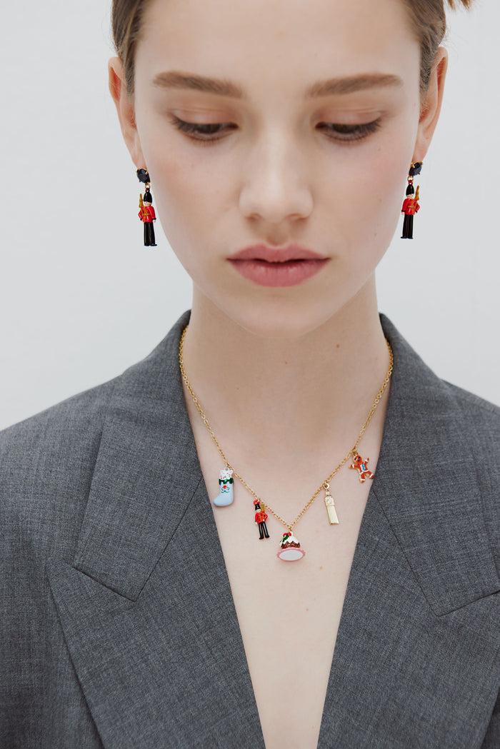 Les Néréides N2 Post Earrings With Black And Red King's Guards And Black Faceted Glass - Multicolor