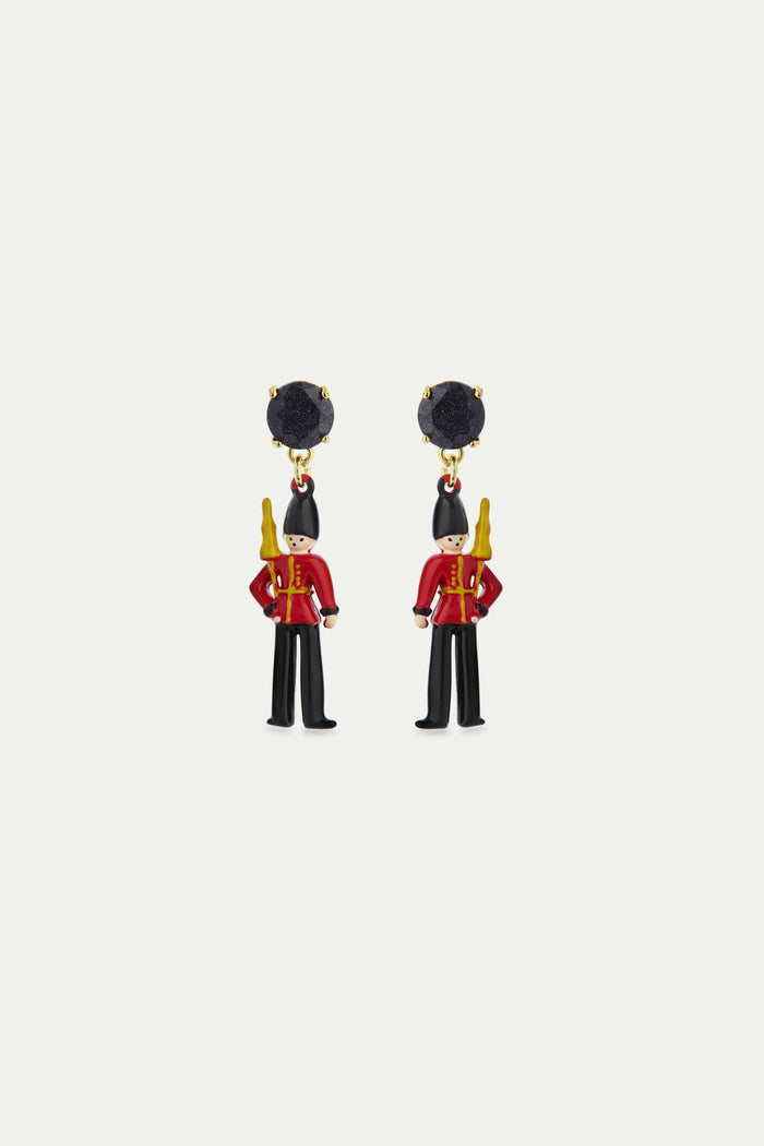 les néréides N2 Post Earrings with Black and Red King's Guards and Black Faceted Glass - Multicolor