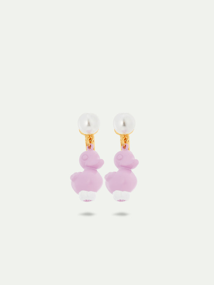 Les Néréides N2 Purple Plastic Duck Clip-On Earrings - Multicolor