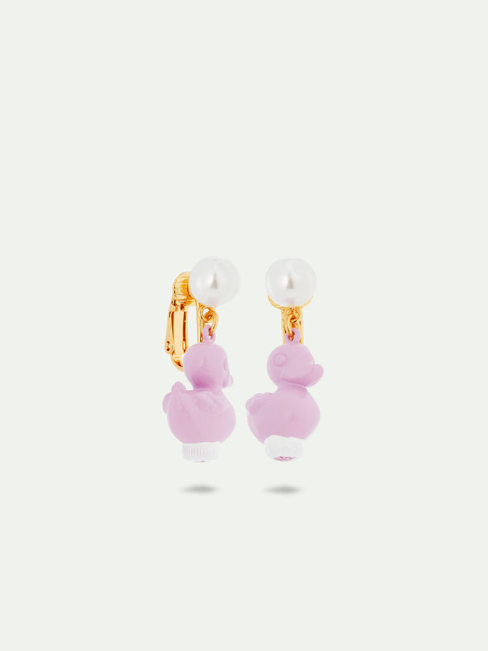 les néréides N2 Purple Plastic Duck Clip-On Earrings - Multicolor