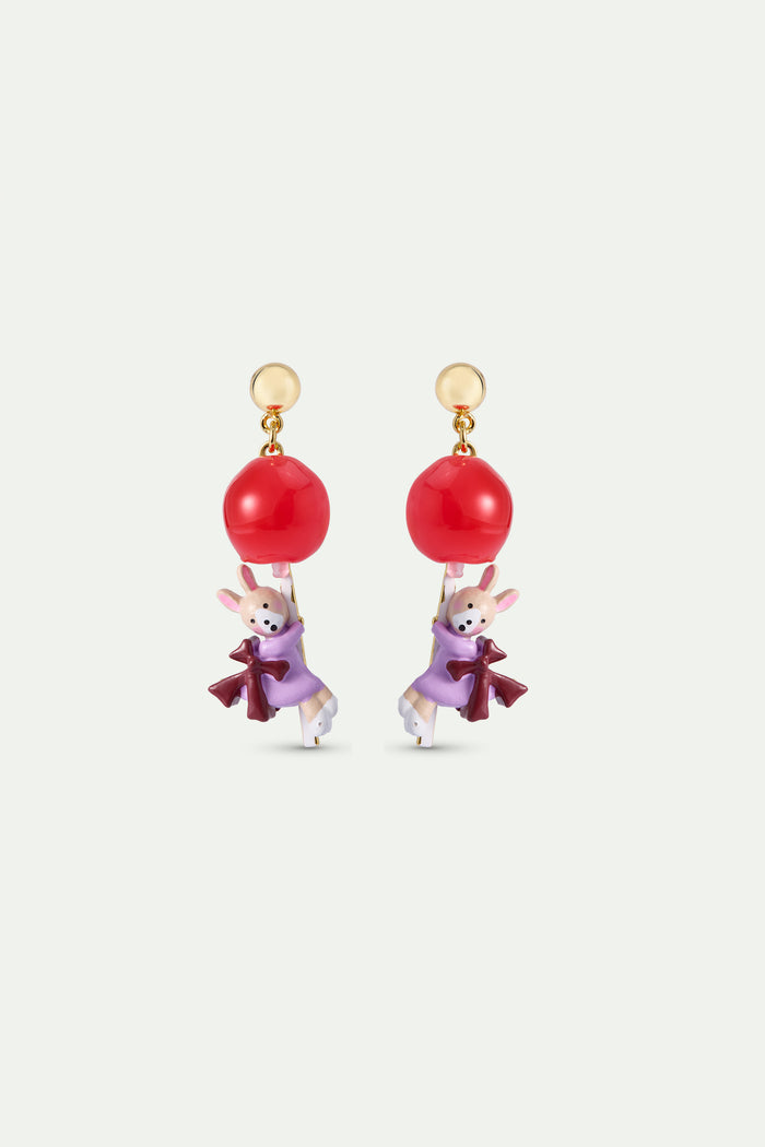 les néréides N2 Rabbit Gretel and Red Lollipop Clip-On Earrings - Multicolor